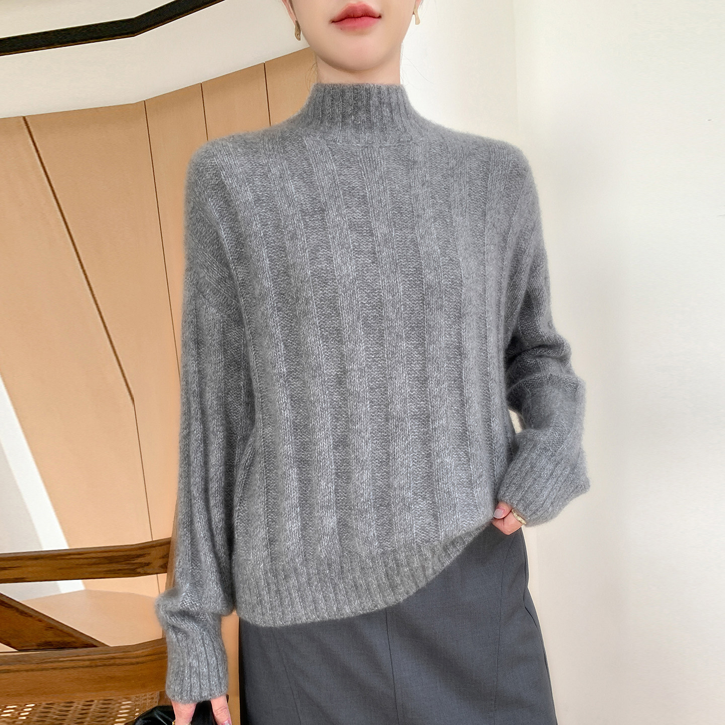 康宝来丝山羊绒衫女半高领加厚宽松时尚针织衫秋冬新款毛衣上衣,淘宝优惠券,粉丝福利购,淘宝优惠卷