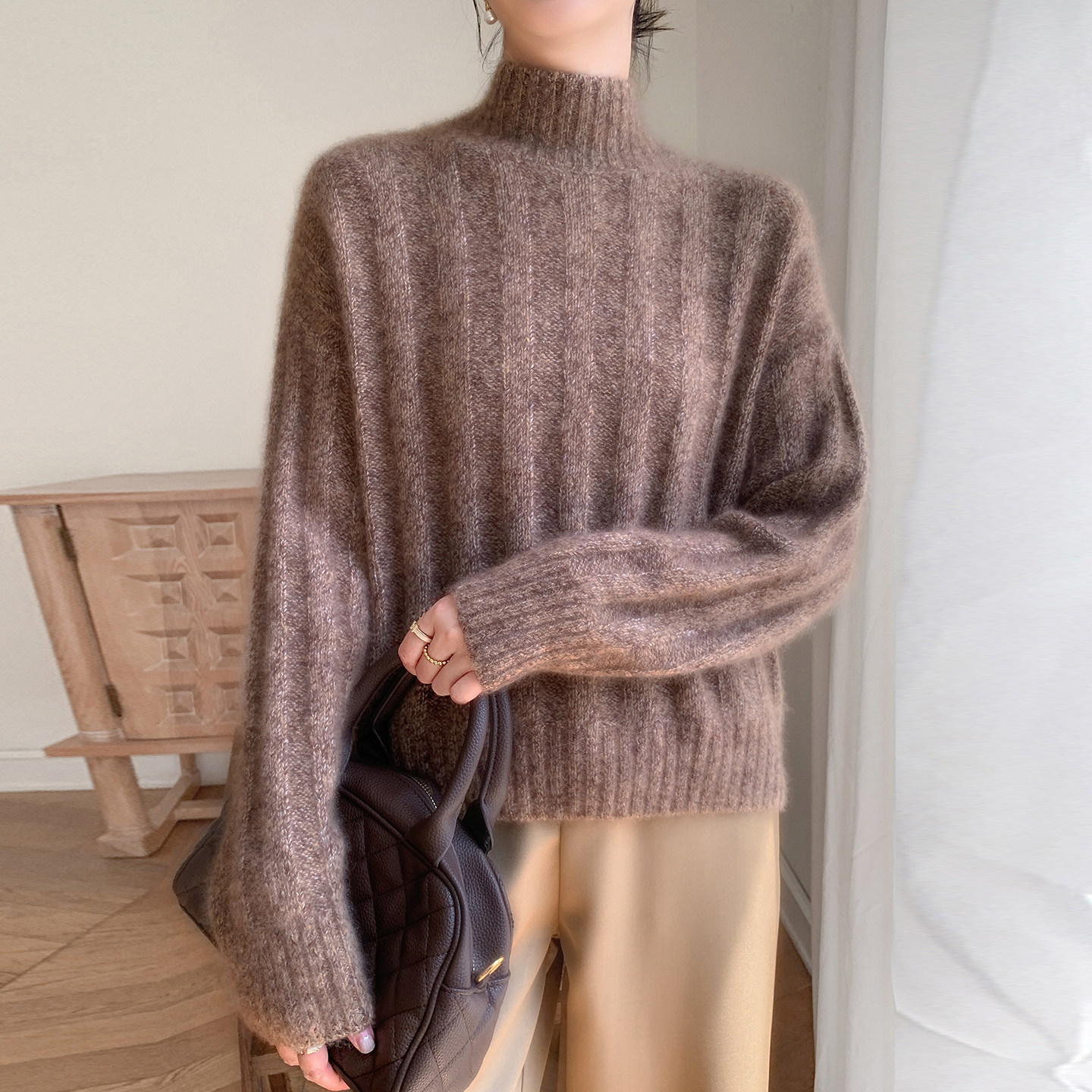 康宝来丝山羊绒衫女半高领加厚宽松时尚针织衫秋冬新款毛衣上衣,淘宝优惠券,粉丝福利购,淘宝优惠卷