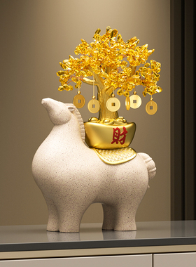 高级感小众马摆件2025新款水晶发财树乔迁新居客厅玄关酒柜装饰品