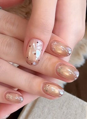 【焦糖布丁】纯手工穿戴甲氛围感显白波点猫眼美甲温柔日常通勤贴