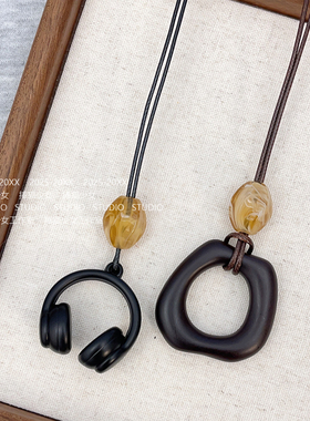 捧猫家-民族风木质深咖项链