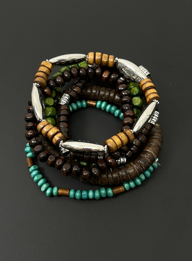 Vintage古着 Bohemian wooden bead bracelet set手链套装