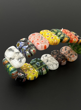 Vintage古着 Colored glass flower bracelet手链花色随机