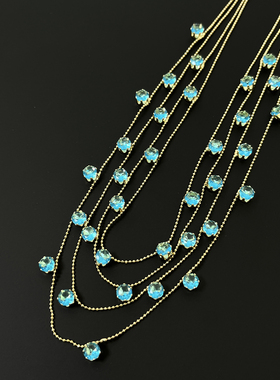 Vintage古着 Gold multilayer blue rhinestone necklace项链