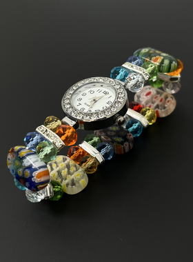 Vintage古着 Colored glass watch bracelet手链