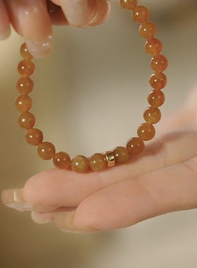 天然新疆和田玉手链女且末红糖