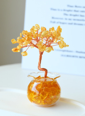 天然黄水晶碎石发财树玛瑙碎石底