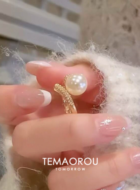 爆闪法式仿珍珠戒指气质复古轻奢