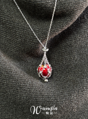 冷淡系红苹果仿闪钻水滴项链小众