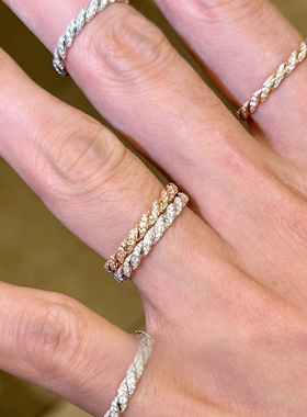 爆闪仿满钻极细麻花细排戒指轻奢