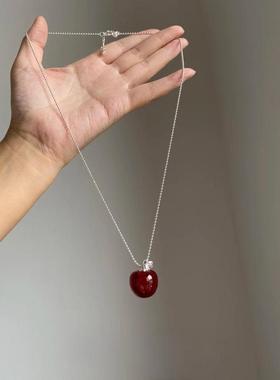 甜美彷红水晶苹果吊坠项链高级感