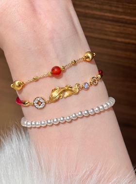 新中式拉丝锦鲤红色编绳手链复古