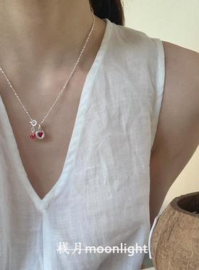 滴釉草莓吊坠项链甜美风百搭小众