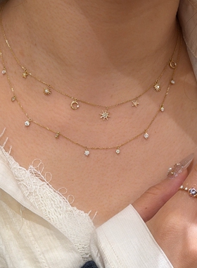 中古叠戴太阳花星月项链独特漂亮