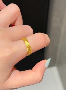 金色拉丝素圈戒指女款轻奢高级感