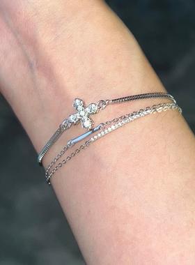 中古十字架微镶仿锆石叠戴手链