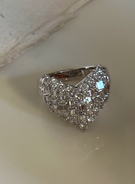 vintage中古仿满钻爱心银色戒指