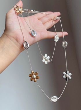 多戴法花朵叠戴项链长款小众设计