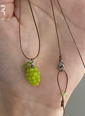 春夏绿色串珠葡萄编织项链高级感