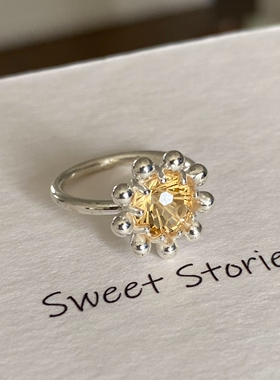 雏菊仿黄钻银色戒指爆款时尚百搭