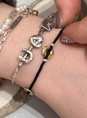 中古Vintage仿珍珠爱心叠戴手链