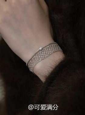 中古清冷感银色菱格蕾丝手链轻奢