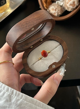 中古Vintage蛋面仿南红玛瑙戒指