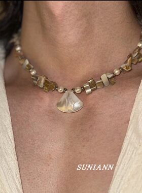 多层叠戴星星贝壳吊坠项链女个性