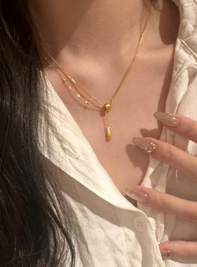 金色水滴流苏转运转项链秋冬高级