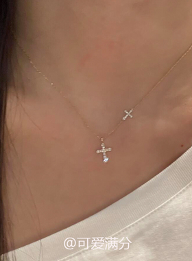 金色仿钻十字架项链复古时尚高级