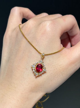 宫廷风红色血滴鸽子蛋项链高级感