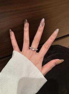 清冷感蛋面戒指小众设计轻奢气质