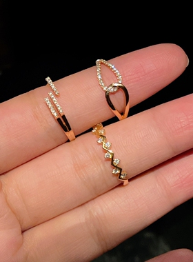 波浪仿碎钻金色极细戒女百搭轻奢