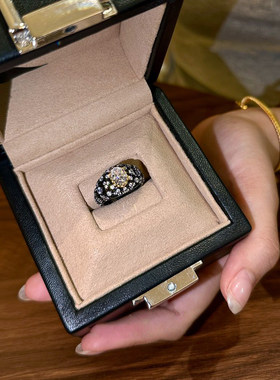 中古vintage黑色椭圆仿钻戒指女