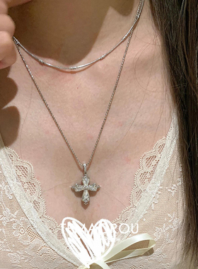 重工微闪银色十字架吊坠项链精致