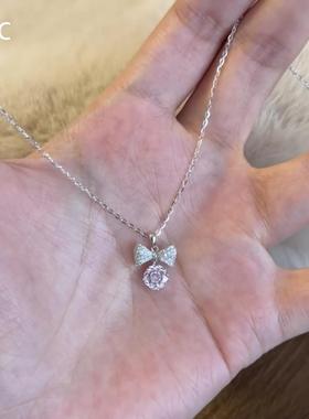 韩系蝴蝶结爆闪仿锆石项链甜美