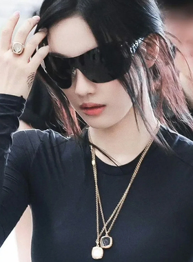 宁艺卓同款几何方块叠戴项链长款