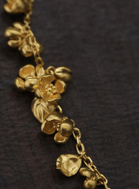 新中式复古金色花朵手链女款轻奢