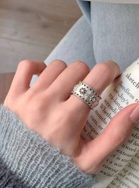 复古镂空花朵开口戒指女个性百搭