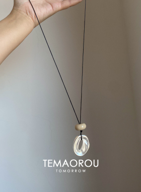 磨砂银色椭圆环吊坠长款毛衣链女