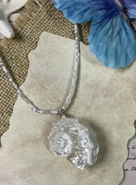 海洋来信！手作蓝色海螺串珠项链