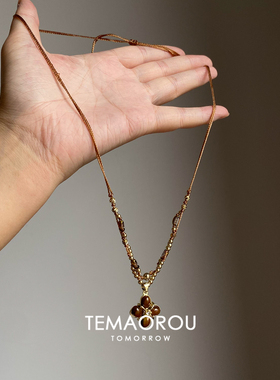 秋冬复古仿虎眼石四叶草编绳项链