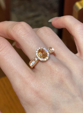 香槟色椭圆仿闪钻鸽子蛋戒指气质