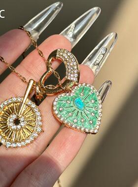 中着vintager绿色爱心罗盘项链女