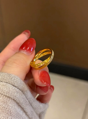 爆闪金色拉丝双层莫比乌斯环戒指