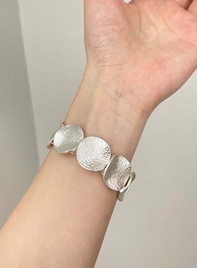 复古银几何圆形拼接手镯简约文艺