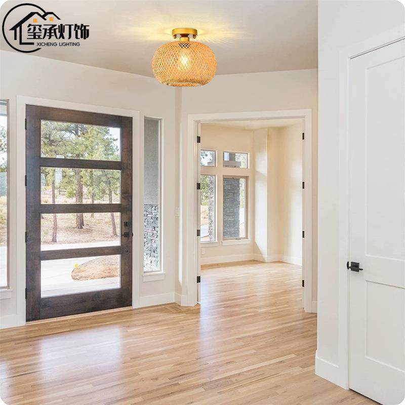 中式田园竹编灯餐厅东南亚灯具茶楼藤艺竹艺灯过道入户玄关吸顶灯,淘宝优惠券,粉丝福利购,淘宝优惠卷