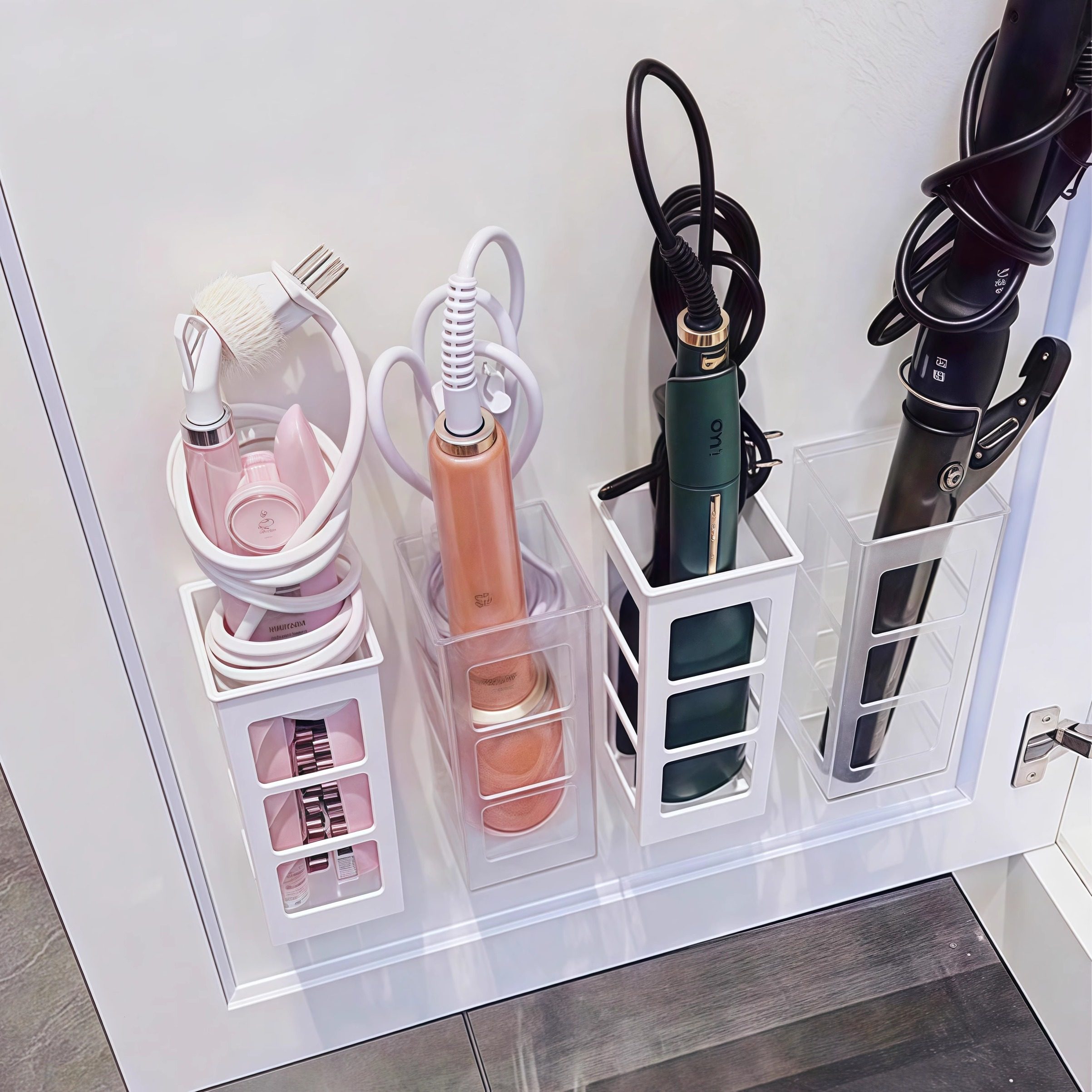 告别杂乱！卷发棒收纳免打孔直发板吹风机置物架橱柜内壁挂收纳架,淘宝优惠券,粉丝福利购,淘宝优惠卷