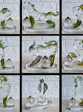 七彩水晶十二生肖家居摆件鼠牛虎兔龙蛇马羊猴狗猪全家福汽车装饰