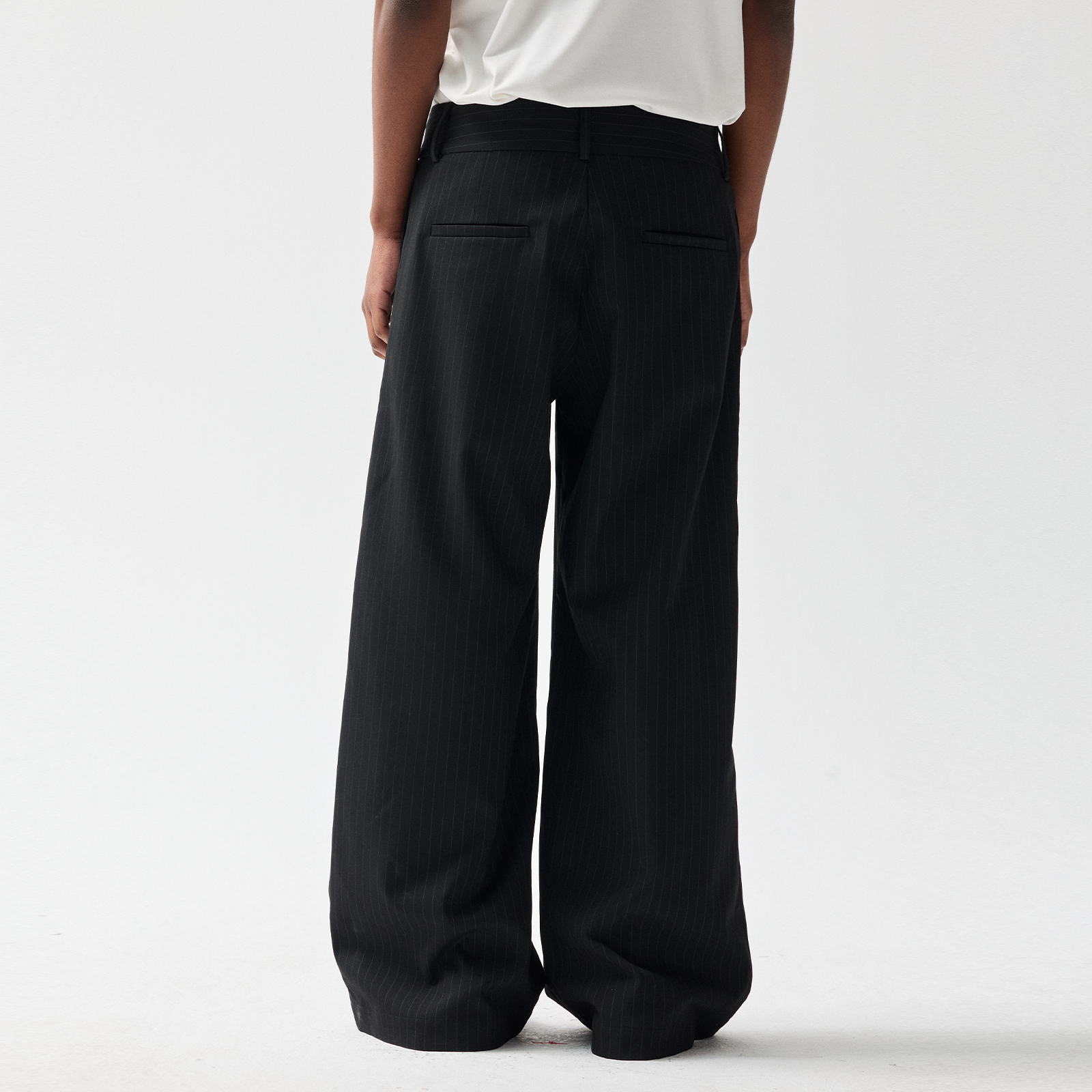 Azure Lisseur 条纹剑道裤竖纹裁片喇叭西裤黑色阔腿裤西装长裤AL - 图1